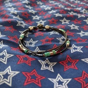 Fossil turquoise and leather bracelet